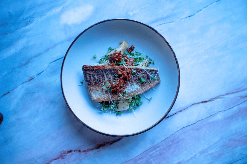 Sea bass with brassica salad